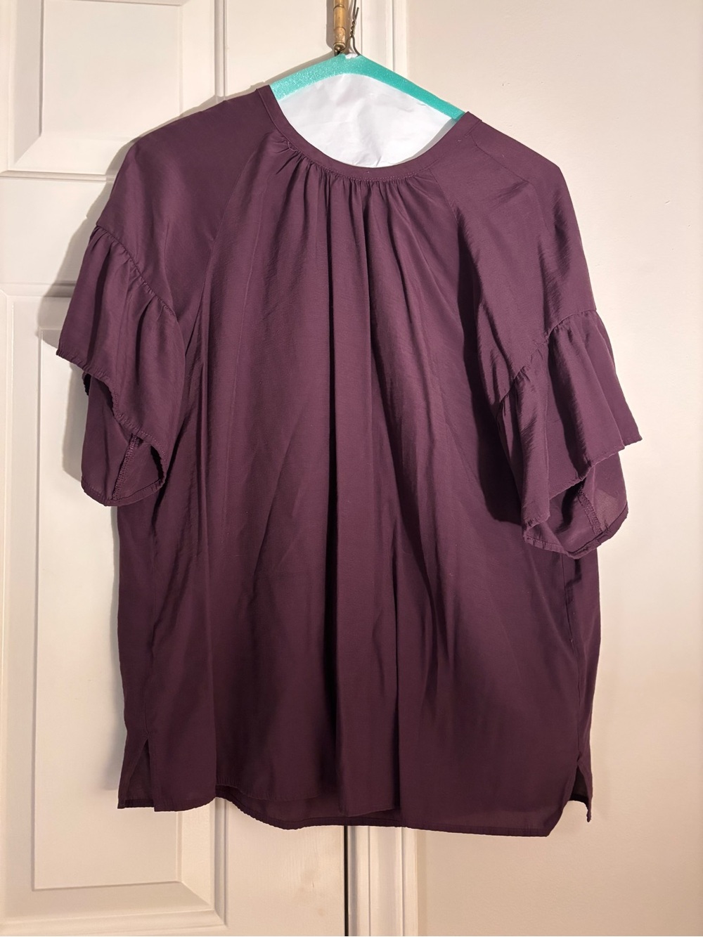 LOFT Plum Ruffle Sleeve Blouse - Deep Berry